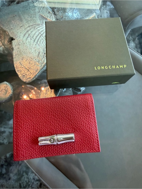 Longchamp Handbags - Longchamp Red Textured Leather Wallet with Silver Bamboo Clasp